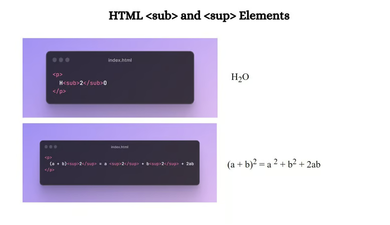 تگ های sub و sup در html